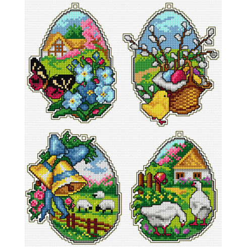 Easter Eggs Springtime Cross Stitch Ornaments Kit (Set of 4)