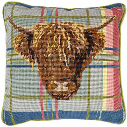 Highland Cow On Tartan Tapestry Panel Kit