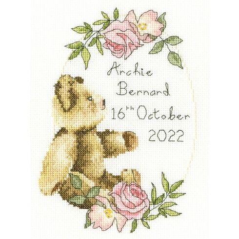 Victorian Teddy Bear Birth Sampler Cross Stitch Kit