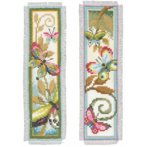 Deco Butterflies - Set Of 2 Counted Cross Stitch Bookmark Kits
