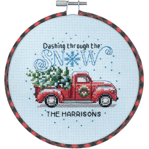 Holiday Family Truck Cross Stitch Hoop Kit