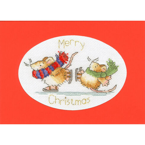 Mice On Ice Cross Stitch Christmas Card Kit