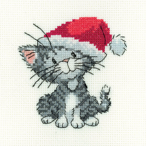 Silver Tabby Christmas Kitten Cross Stitch Kit