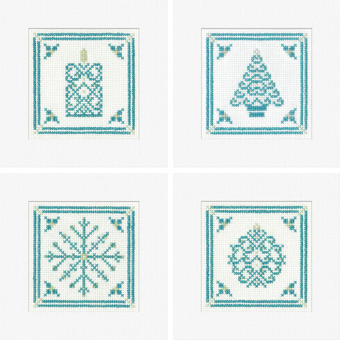 Teal and Silver Filigree Collection Cross Stitch Christmas Card Kits - Set Of 4