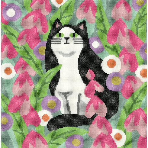 Black and White Cat cross stitch kit by Karen Carter