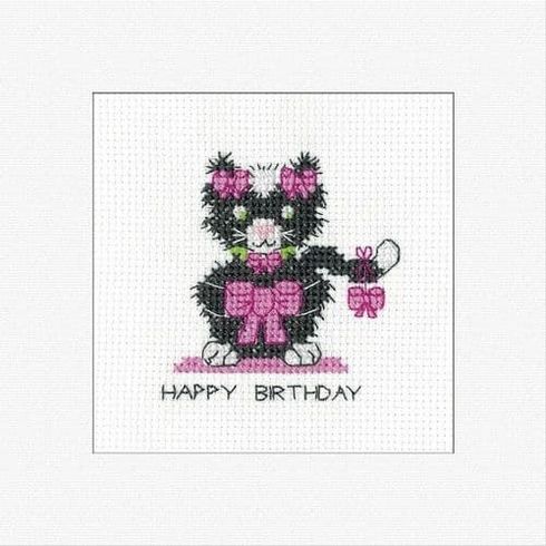 Black Cat Birthday Bow Greeting Card Cross Stitch Kit