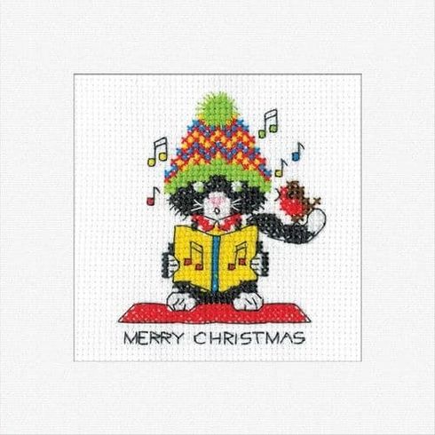 Black Cat Christmas Carol Card Cross Stitch Kit