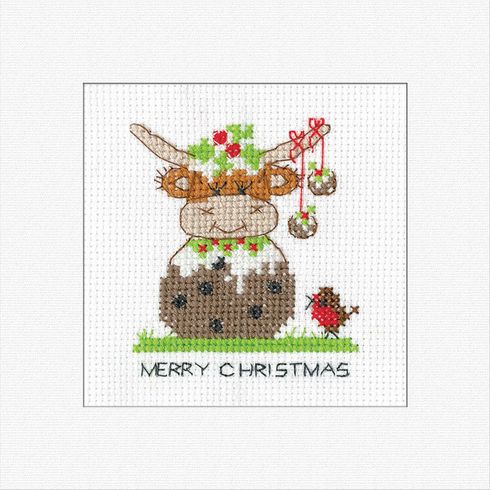 Highland Christmas Pudding Christmas Card Cross Stitch Kit
