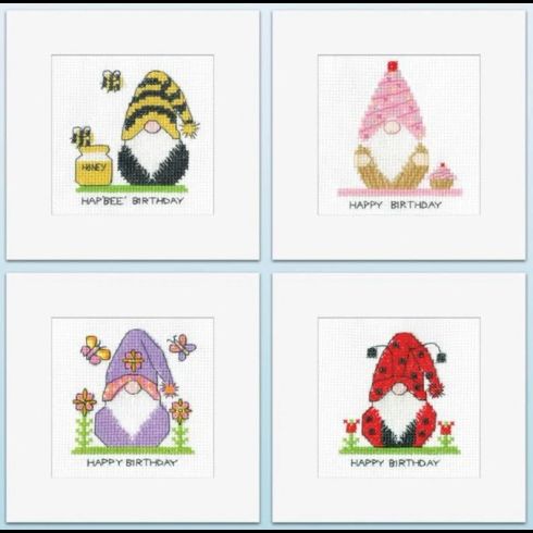 Gonk Birthday Cross Stitch Card Kits - Set Of 4