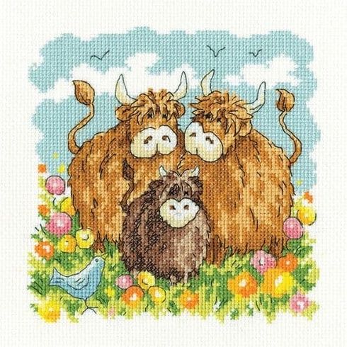 Highland Cows Cross Stitch Kit by Karen Carter
