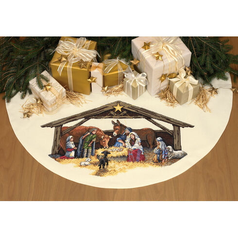 Nativity Scene Cross Stitch Tree Skirt / Table Cover Kit