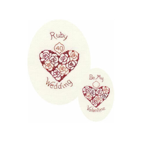 Ruby Wedding Aniversary or Valentine Cross Stitch Card Kit