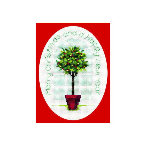 Holly Tree Cross Stitch Christmas Card Kit