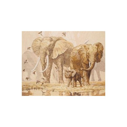 African Elephants &amp; Namaqua Doves Cross Stitch Kit