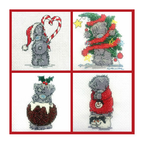 Set Of 4 Mini Tatty Teddy Christmas Cross Stitch Kits (set 1)